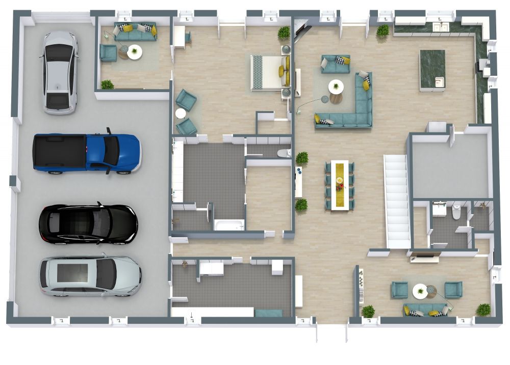 Einfamilienhaus mit 4 Schlafzimmern, überdachter Terrasse und Garage für 2 Autos (3.763 m² Grundriss)